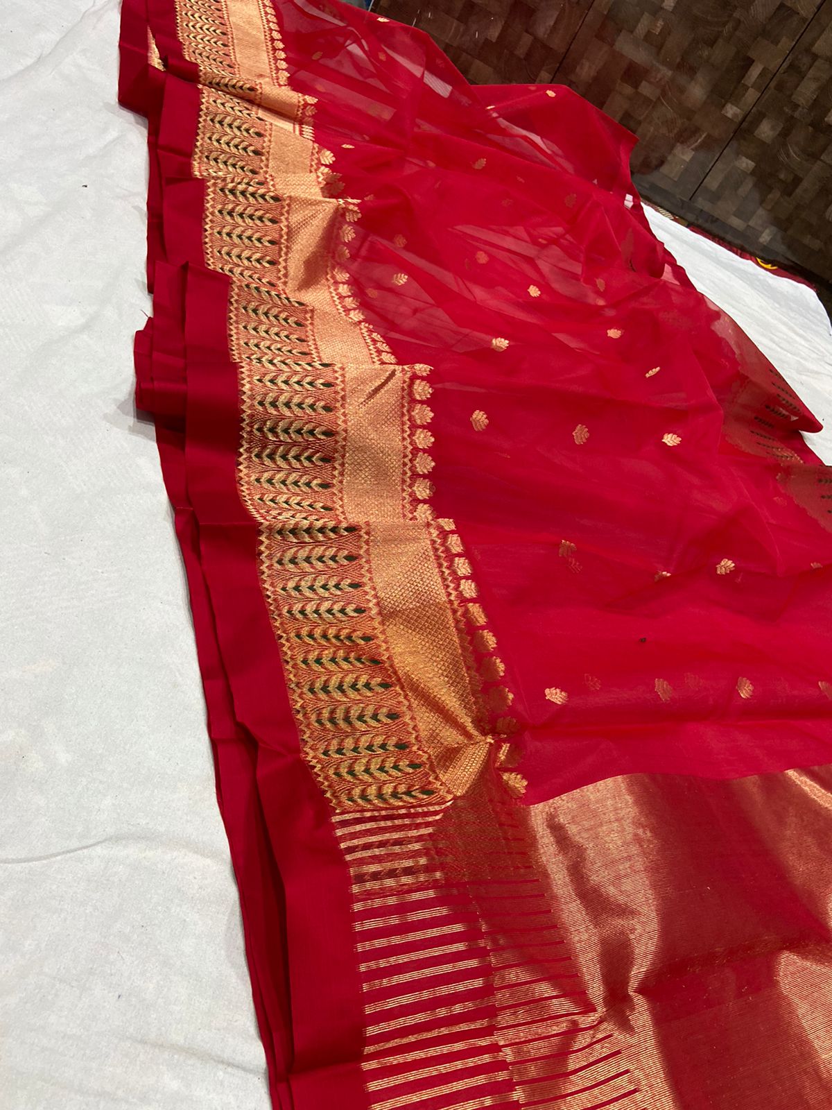 Handwoven Monza Color Organza Chanderi Katan Silk Saree - Authentic Chanderi silk sarees Chanderi Saree - View 3