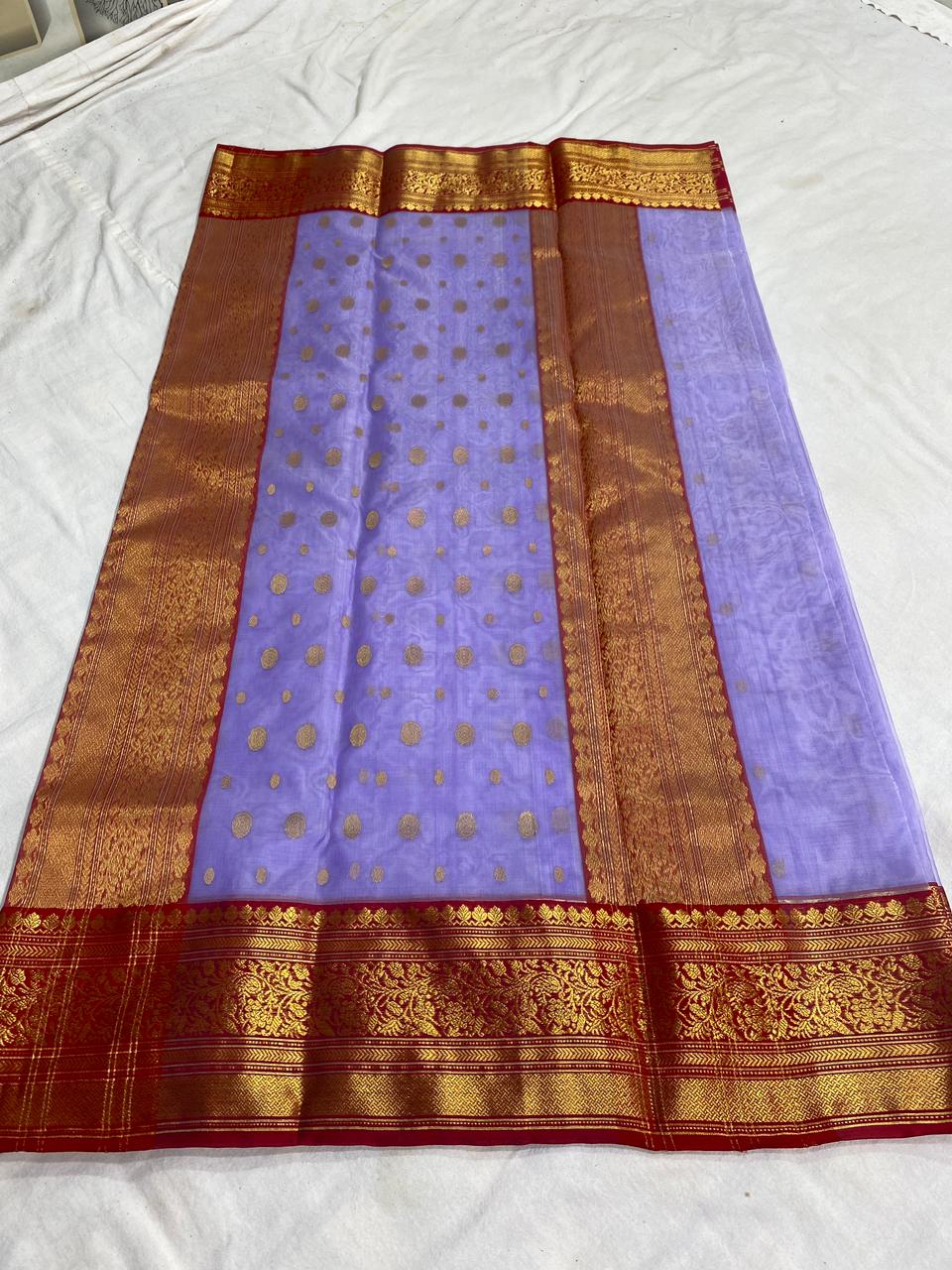 Handwoven Blue Moody Blue Color Organza Chanderi Katan Silk Saree - Authentic Chanderi silk sarees Chanderi Saree - View 2