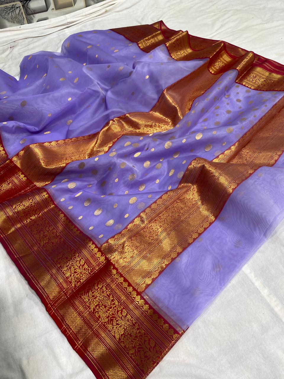 Handwoven Blue Moody Blue Color Organza Chanderi Katan Silk Saree - Authentic Chanderi silk sarees Chanderi Saree - View 3