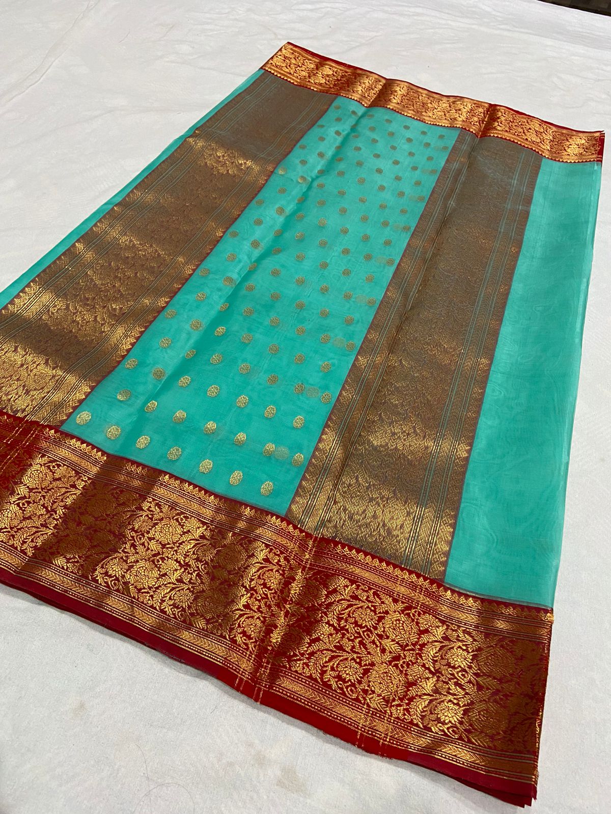 Handwoven Mountain Meadow Color Organza Chanderi Katan Silk Saree - Authentic Chanderi silk sarees Chanderi Saree