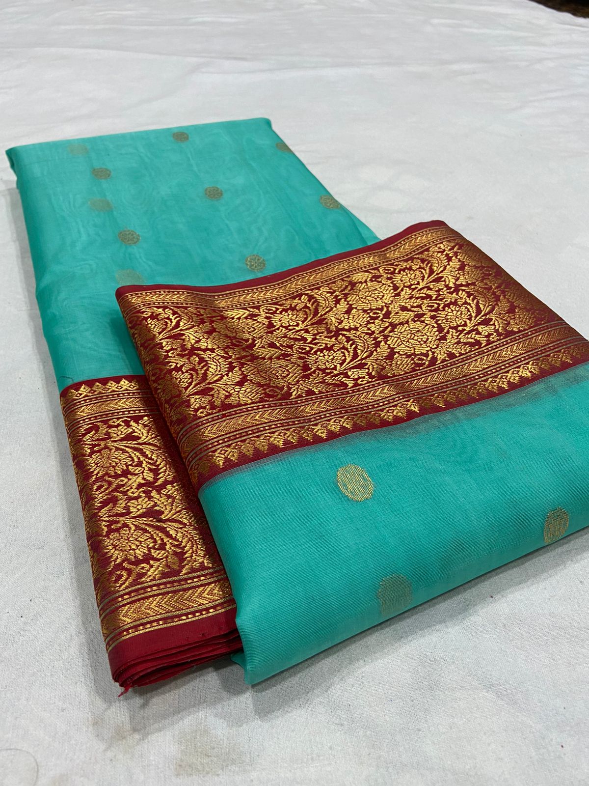 Handwoven Mountain Meadow Color Organza Chanderi Katan Silk Saree - Authentic Chanderi silk sarees Chanderi Saree - View 3