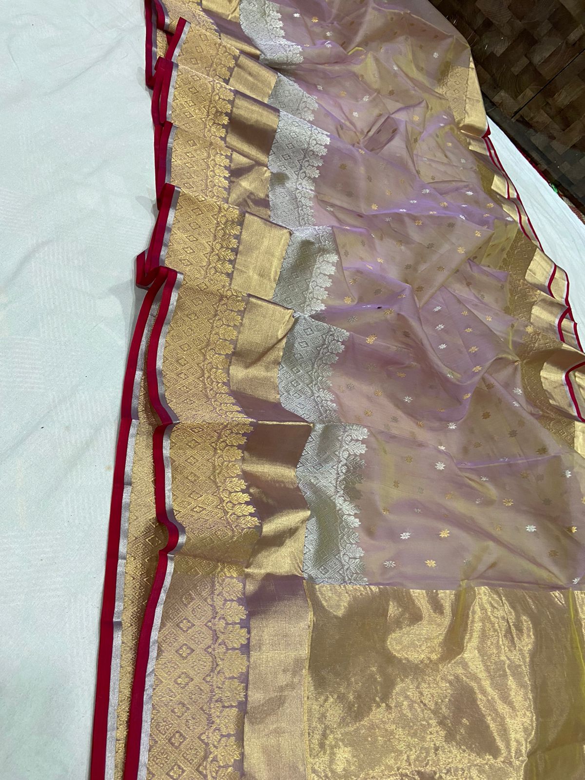 Handwoven Pink Mountbatten Pink Color Organza Chanderi Katan Silk Saree - Authentic Chanderi silk sarees Chanderi Saree - View 2
