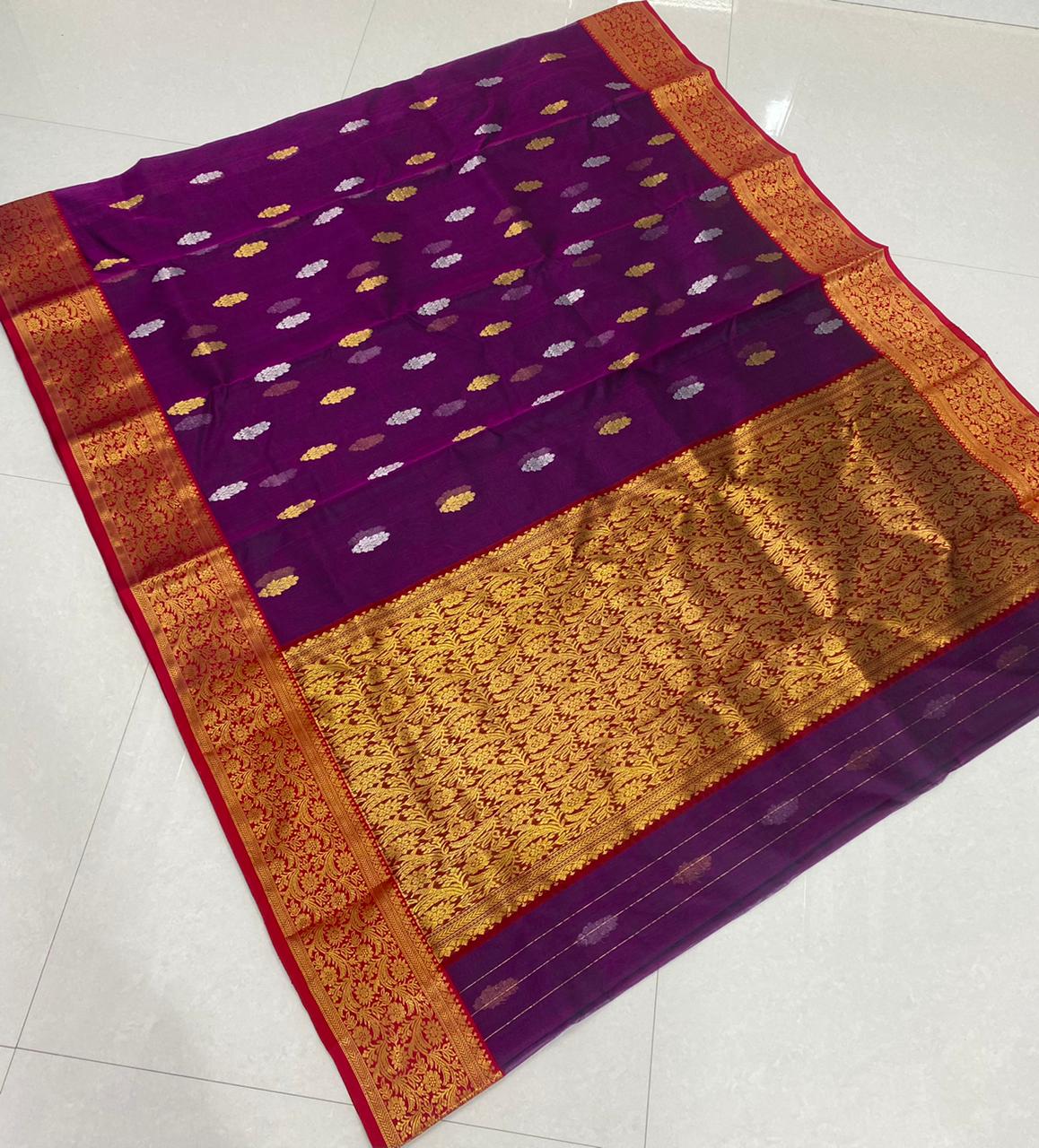 Handwoven Mulberry Wood Color Organza Chanderi Katan Silk Saree - Authentic Chanderi silk sarees Chanderi Saree - View 1