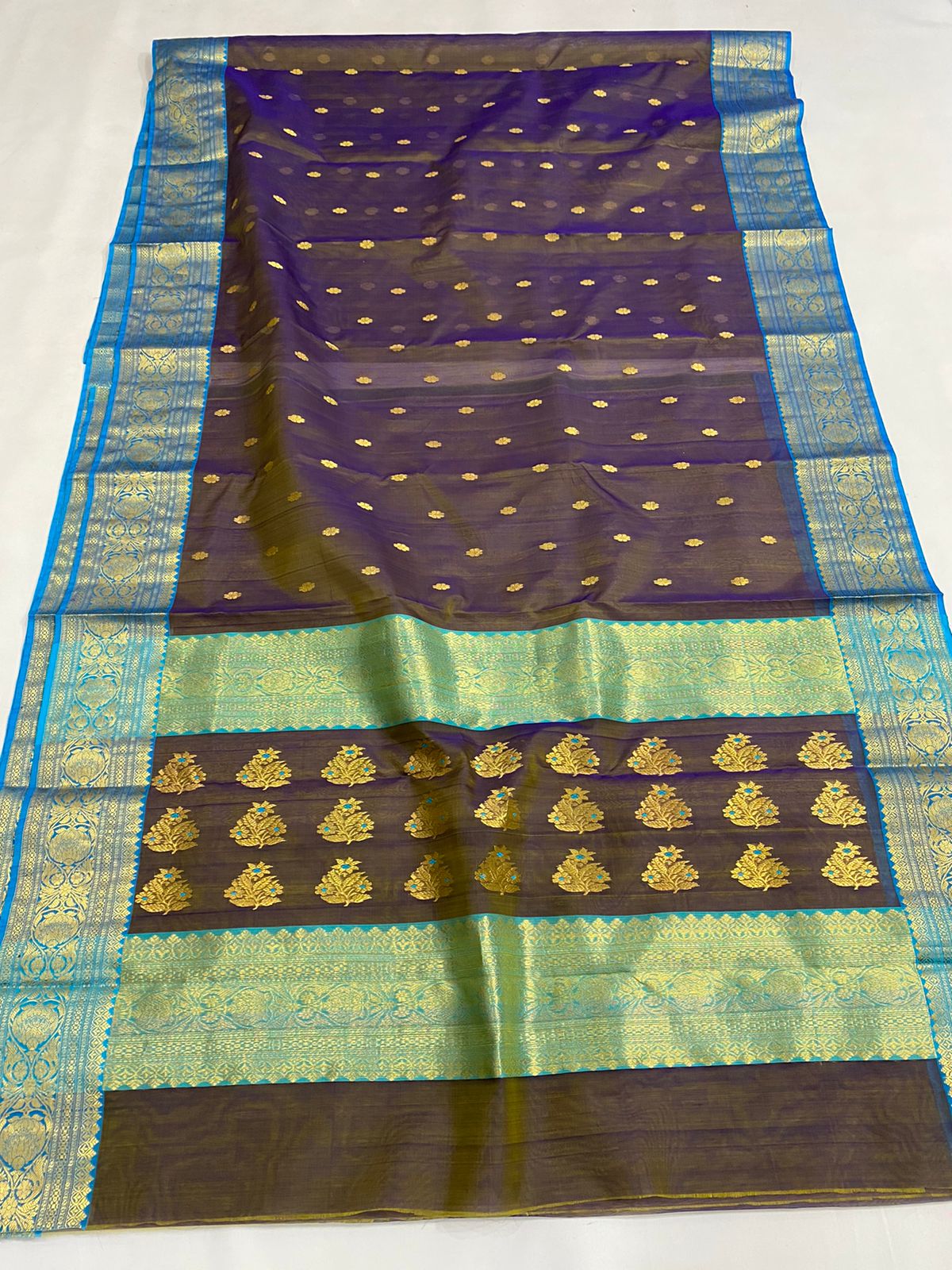 Handwoven Mulled Wine Color Organza Chanderi Katan Silk Saree - Authentic Chanderi silk sarees Chanderi Saree