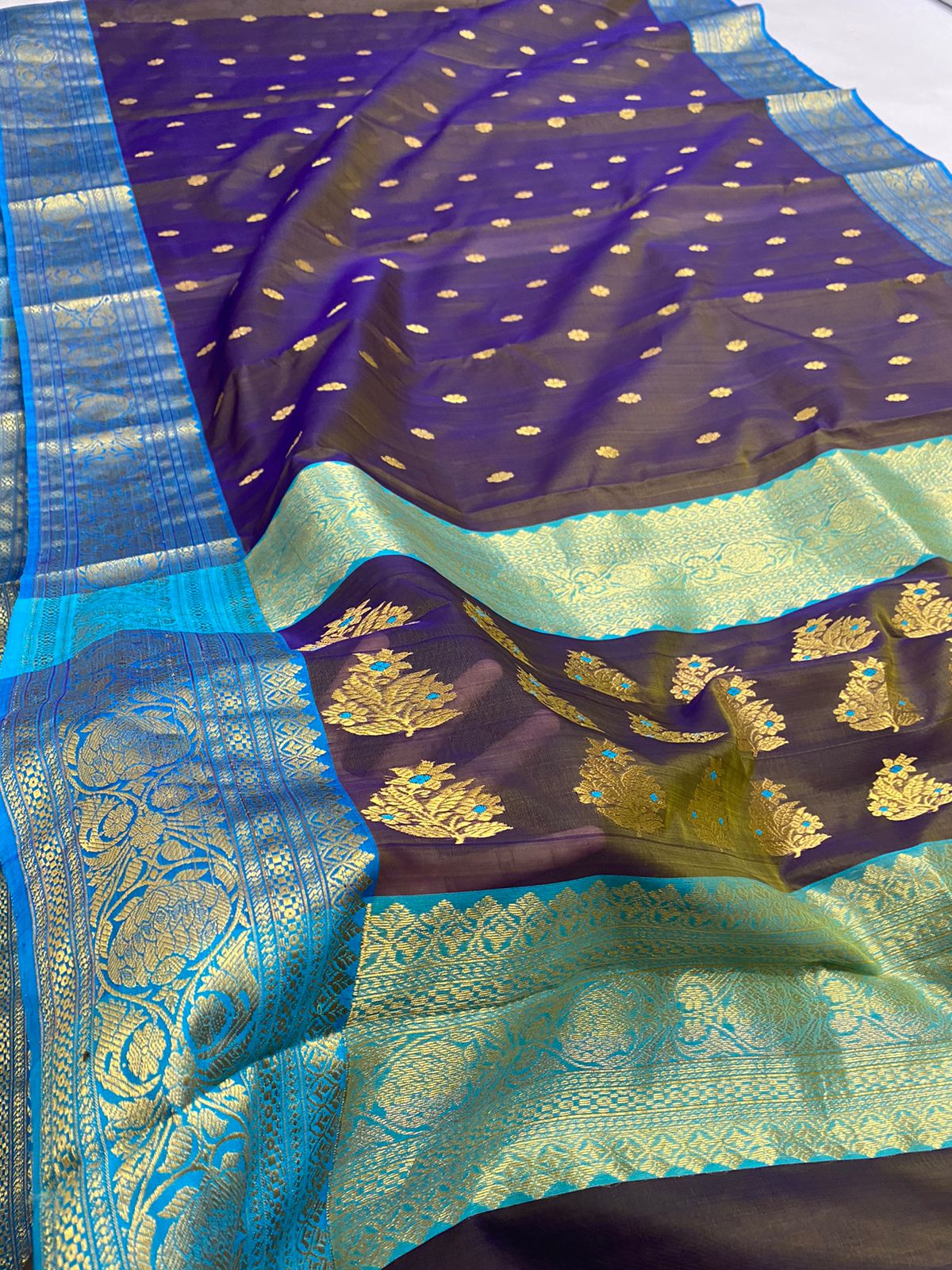 Handwoven Mulled Wine Color Organza Chanderi Katan Silk Saree - Authentic Chanderi silk sarees Chanderi Saree - View 3