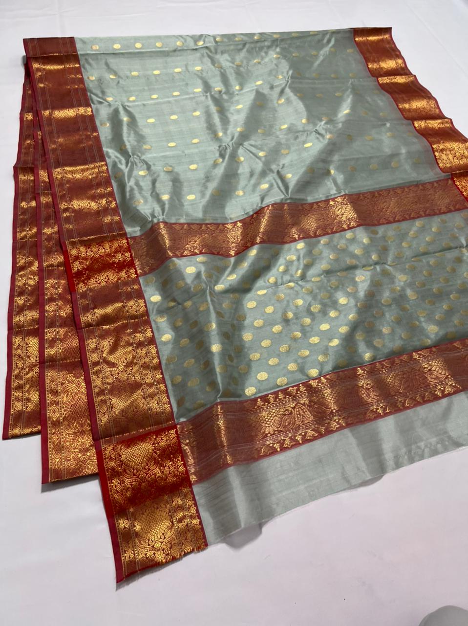 Handwoven Mummys Tomb Color Chanderi Pattu Silk Saree - Authentic Chanderi silk sarees Chanderi Saree