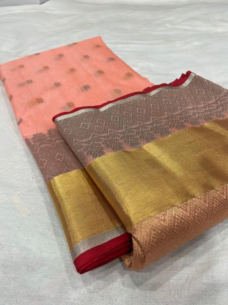 Handwoven Pink My Pink Color Organza Chanderi Katan Silk Saree - Authentic Chanderi silk sarees Chanderi Saree - View 3