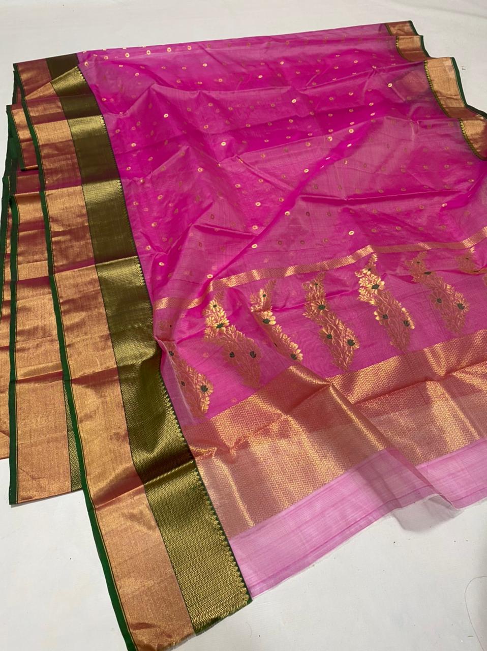 Handwoven Mystic Pearl Color Organza Chanderi Katan Silk Saree - Authentic Chanderi silk sarees Chanderi Saree - View 1