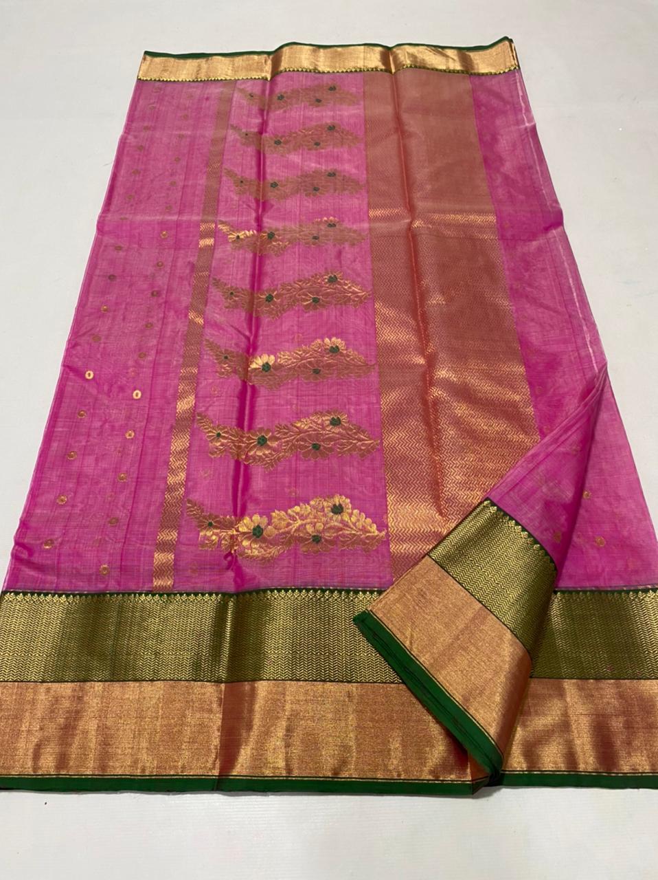 Handwoven Mystic Pearl Color Organza Chanderi Katan Silk Saree - Authentic Chanderi silk sarees Chanderi Saree - View 2