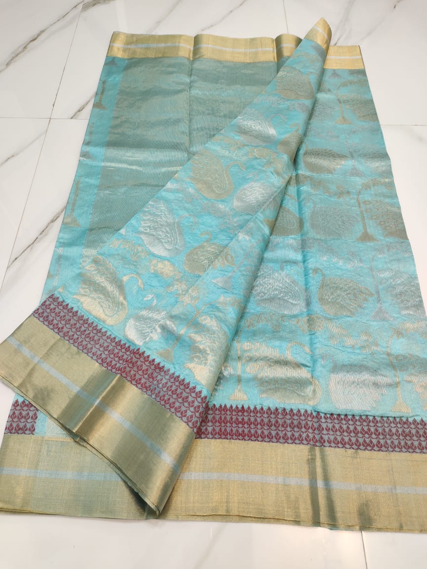 Handwoven Neptune Color Chanderi Pattu Silk Saree - Authentic Chanderi silk sarees Chanderi Saree - View 1