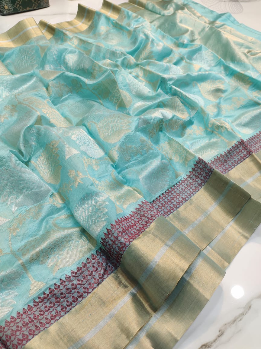 Handwoven Neptune Color Chanderi Pattu Silk Saree - Authentic Chanderi silk sarees Chanderi Saree - View 2