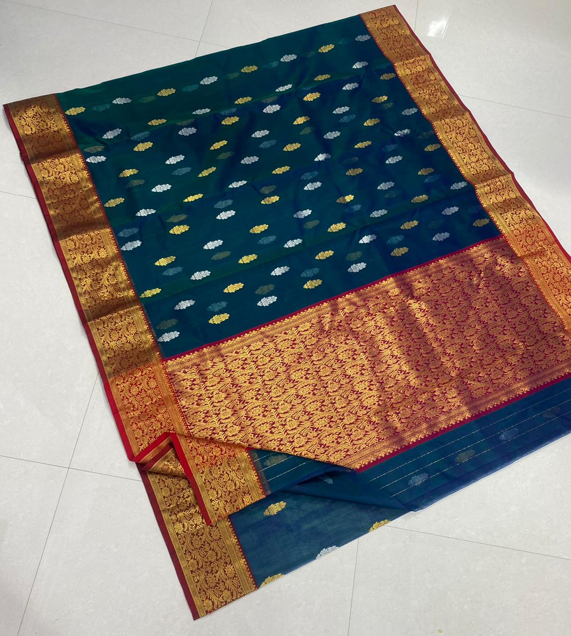 Handwoven Blue Nile Blue Color Organza Chanderi Katan Silk Saree - Authentic Chanderi silk sarees Chanderi Saree - View 1