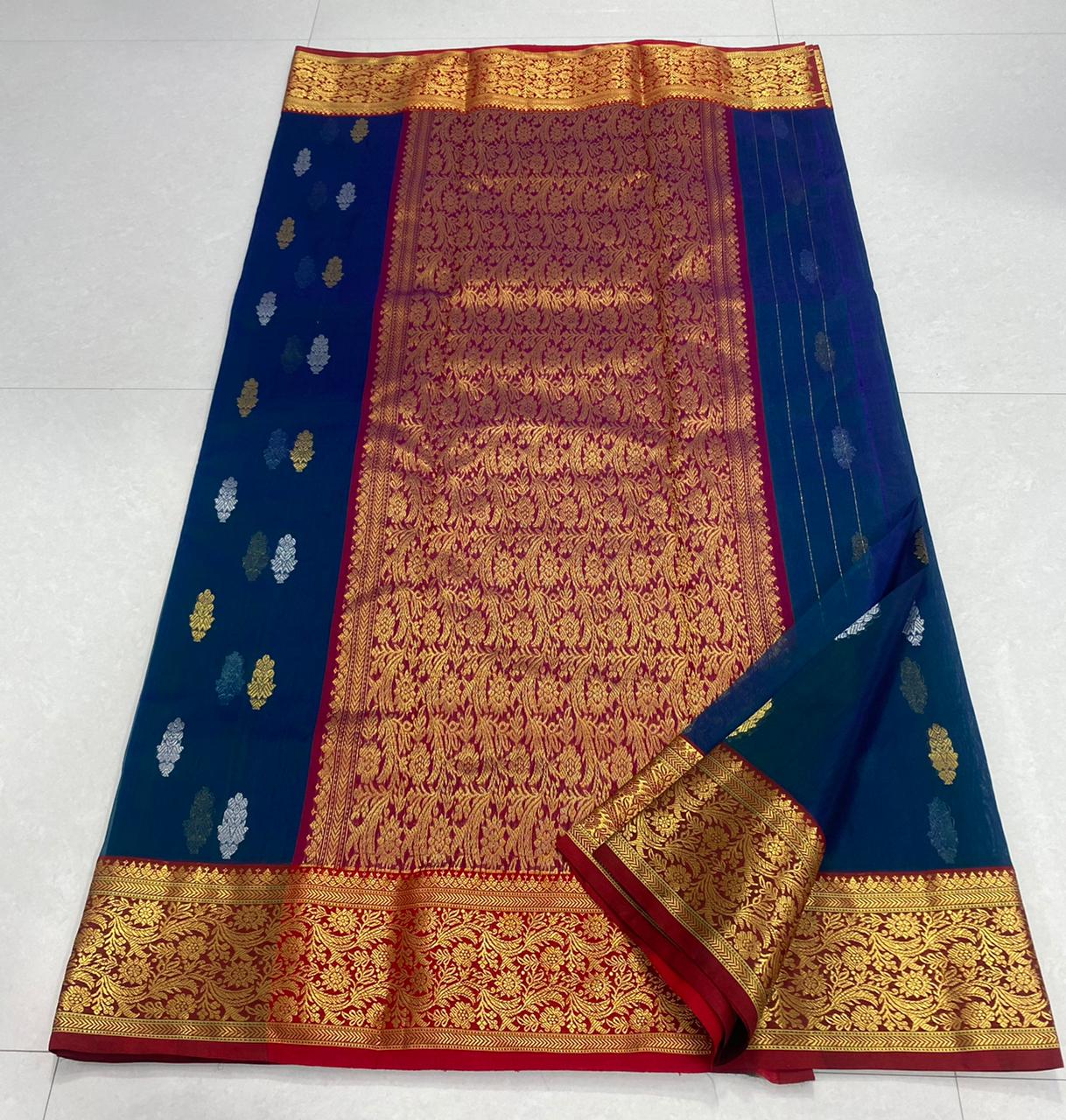 Handwoven Blue Nile Blue Color Organza Chanderi Katan Silk Saree - Authentic Chanderi silk sarees Chanderi Saree - View 2