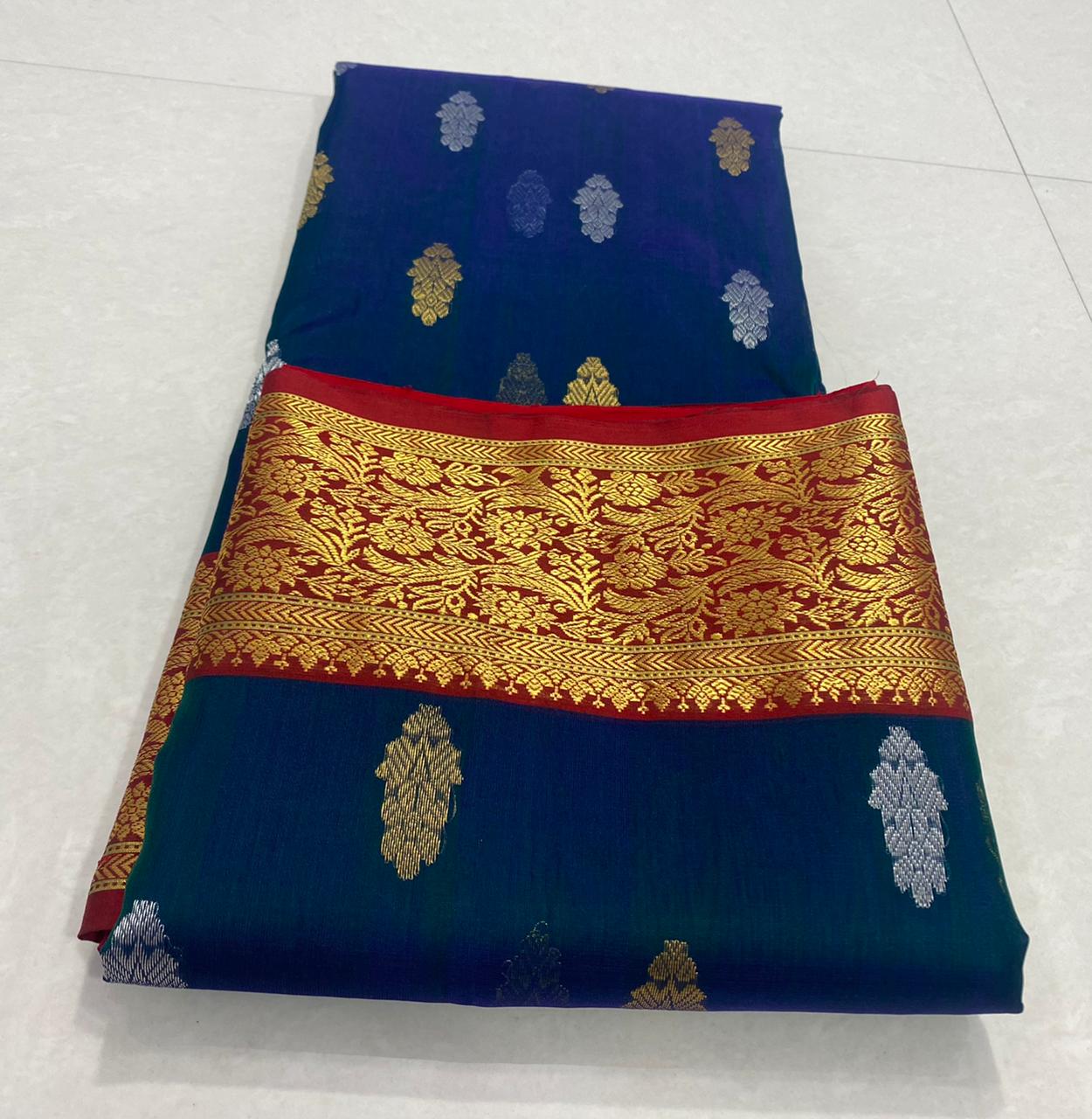 Handwoven Blue Nile Blue Color Organza Chanderi Katan Silk Saree - Authentic Chanderi silk sarees Chanderi Saree - View 3