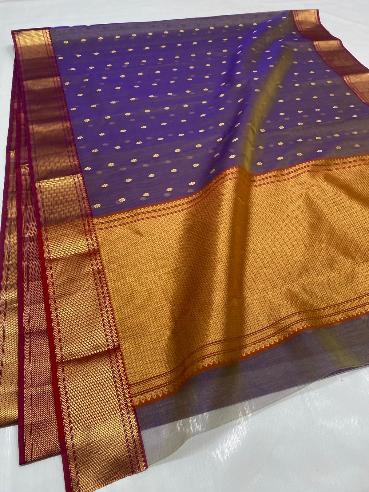Handwoven Old Heliotrope Color Organza Chanderi Katan Silk Saree - Authentic Chanderi silk sarees Chanderi Saree - View 1