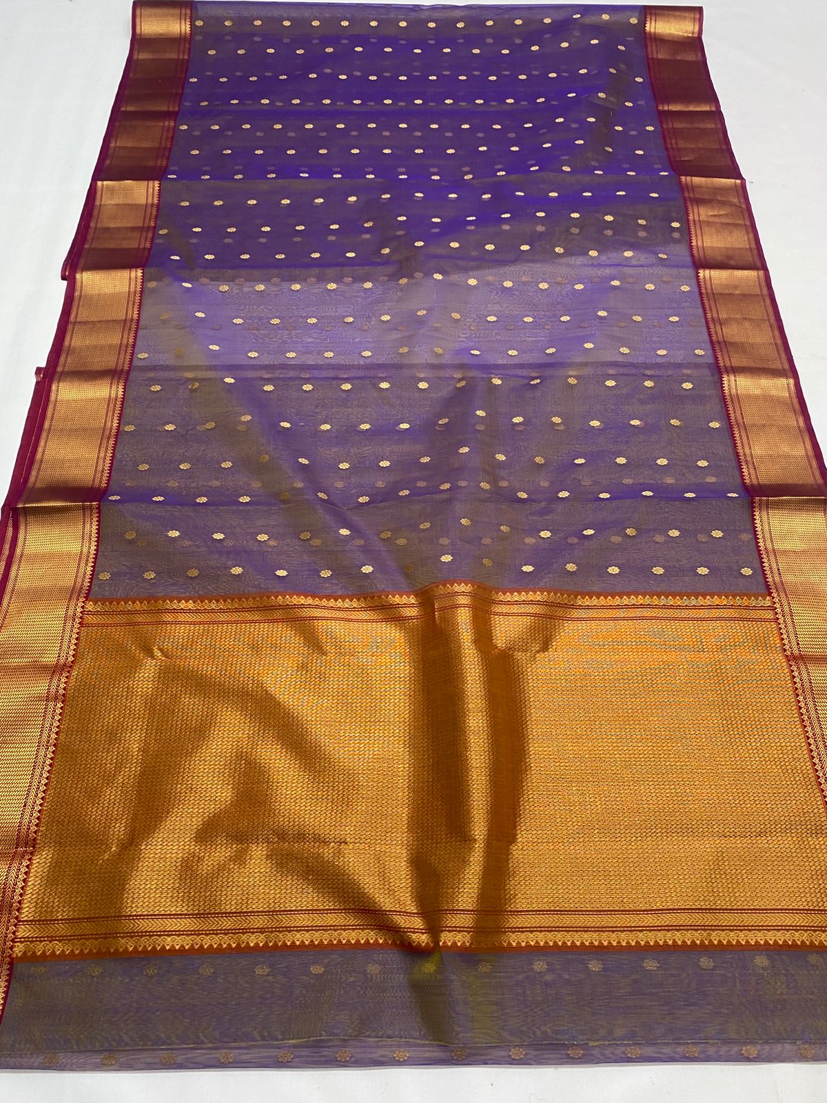 Handwoven Old Heliotrope Color Organza Chanderi Katan Silk Saree - Authentic Chanderi silk sarees Chanderi Saree - View 2