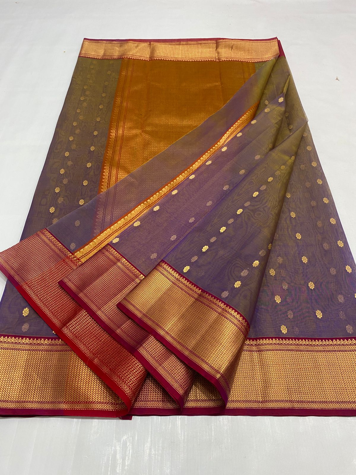 Handwoven Old Heliotrope Color Organza Chanderi Katan Silk Saree - Authentic Chanderi silk sarees Chanderi Saree - View 3