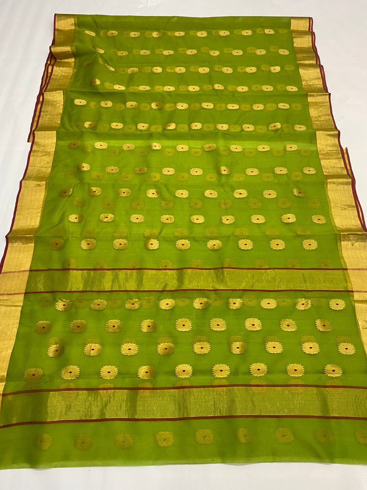 Handwoven Olive Color Organza Chanderi Katan Silk Saree - Authentic Chanderi silk sarees Chanderi Saree