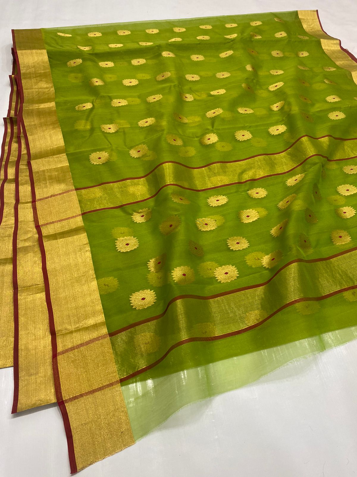 Handwoven Olive Color Organza Chanderi Katan Silk Saree - Authentic Chanderi silk sarees Chanderi Saree - View 2