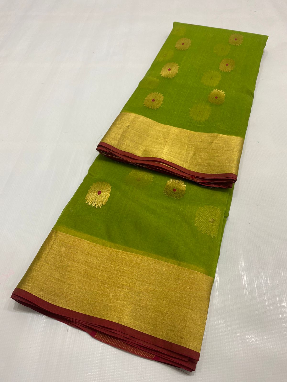Handwoven Olive Color Organza Chanderi Katan Silk Saree - Authentic Chanderi silk sarees Chanderi Saree - View 3