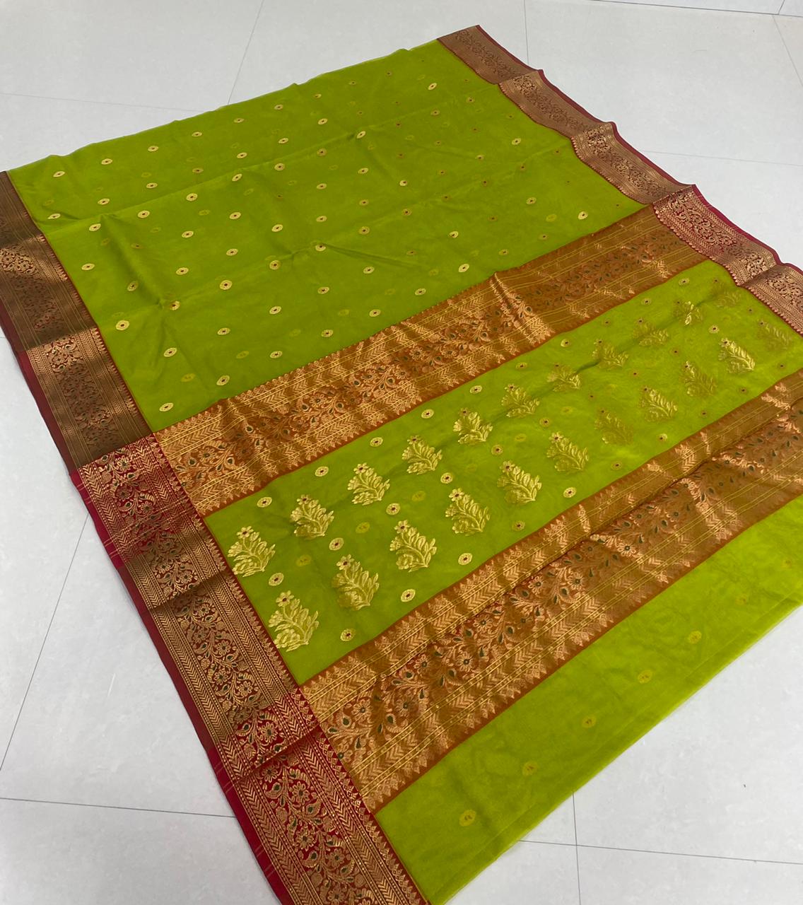 Handwoven Olive Color Organza Chanderi Katan Silk Saree - Authentic Chanderi silk sarees Chanderi Saree - View 1