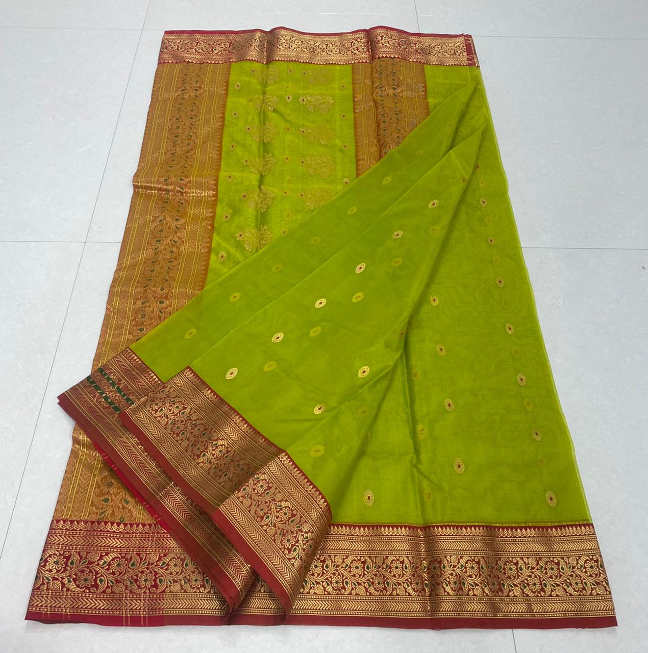 Handwoven Olive Color Organza Chanderi Katan Silk Saree - Authentic Chanderi silk sarees Chanderi Saree - View 2