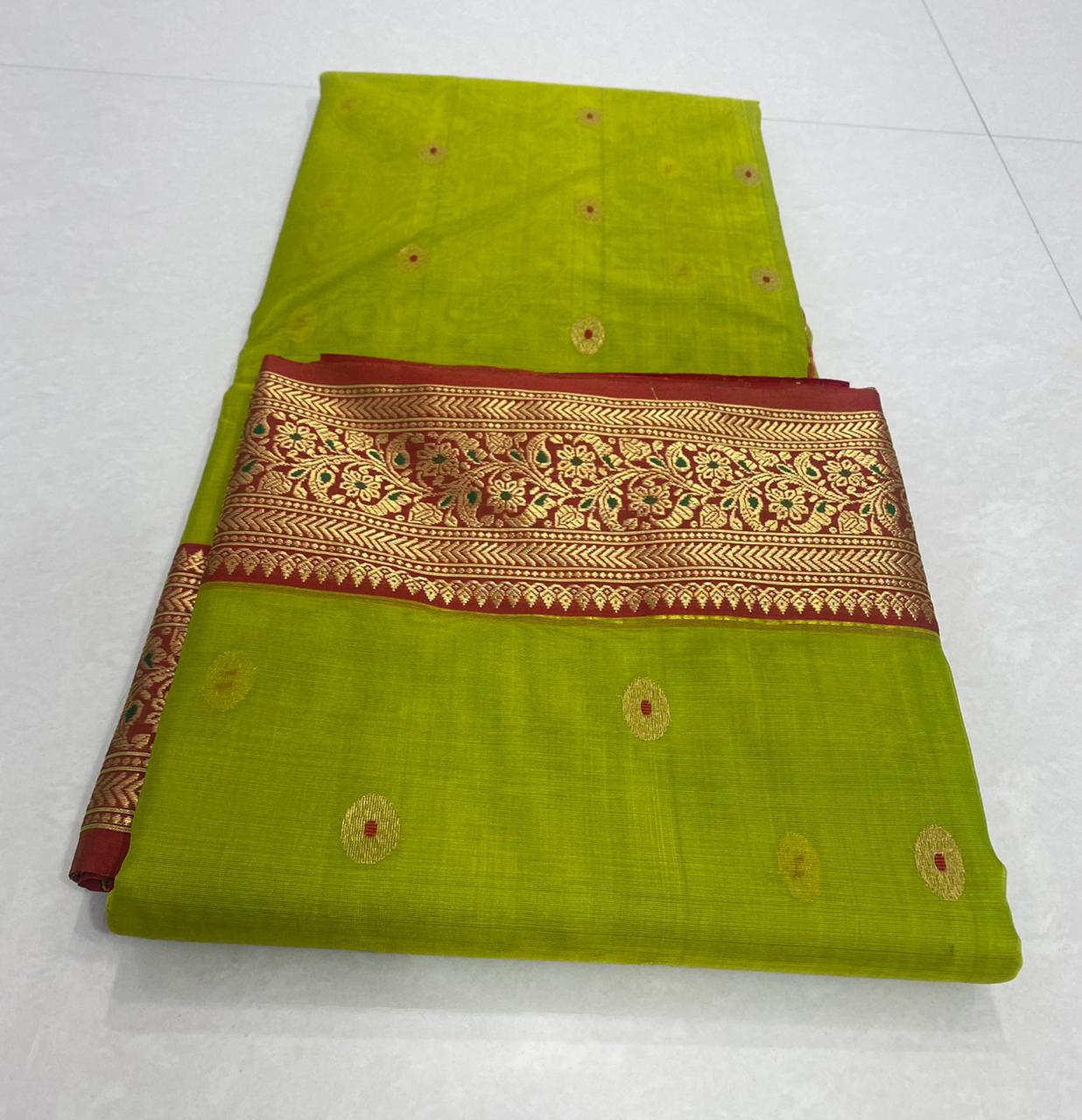 Handwoven Olive Color Organza Chanderi Katan Silk Saree - Authentic Chanderi silk sarees Chanderi Saree - View 3
