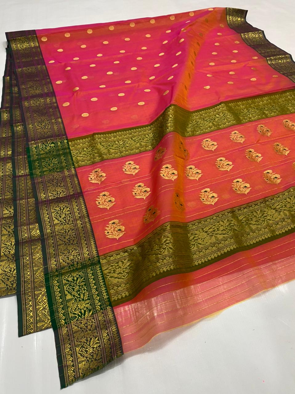 Handwoven Orange Orange Soda Color Organza Chanderi Katan Silk Saree - Authentic Chanderi silk sarees Chanderi Saree - View 1