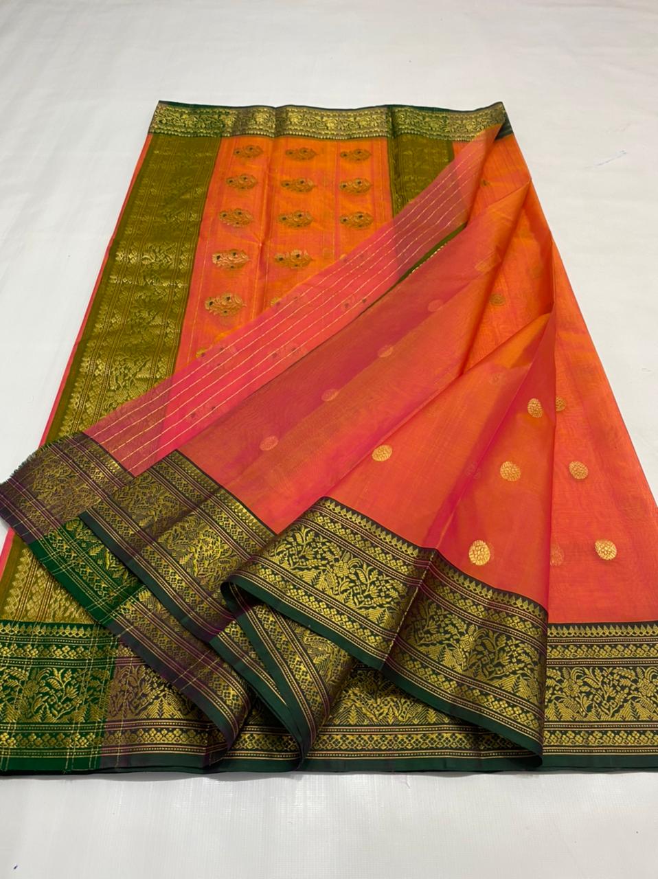 Handwoven Orange Orange Soda Color Organza Chanderi Katan Silk Saree - Authentic Chanderi silk sarees Chanderi Saree - View 3