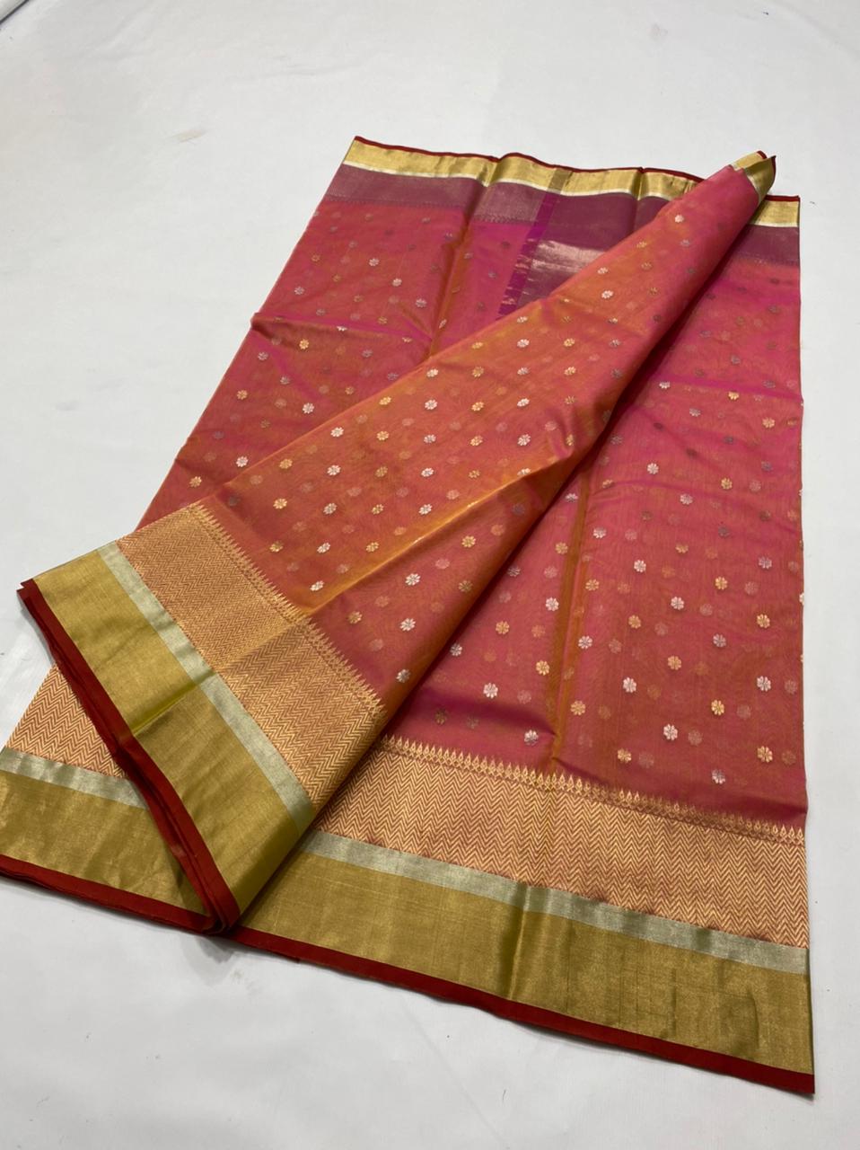 Handwoven Paarl Color Organza Chanderi Katan Silk Saree - Authentic Chanderi silk sarees Chanderi Saree - View 3