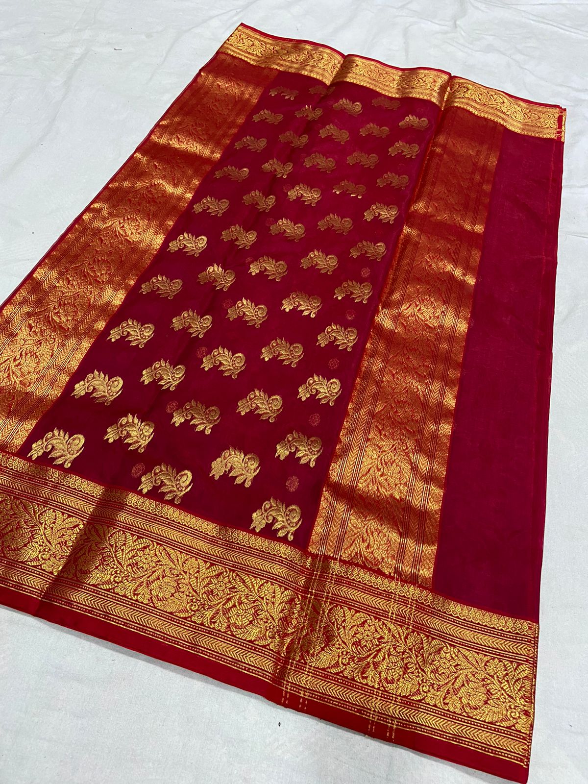 Handwoven Paprika Color Organza Chanderi Katan Silk Saree - Authentic Chanderi silk sarees Chanderi Saree - View 1