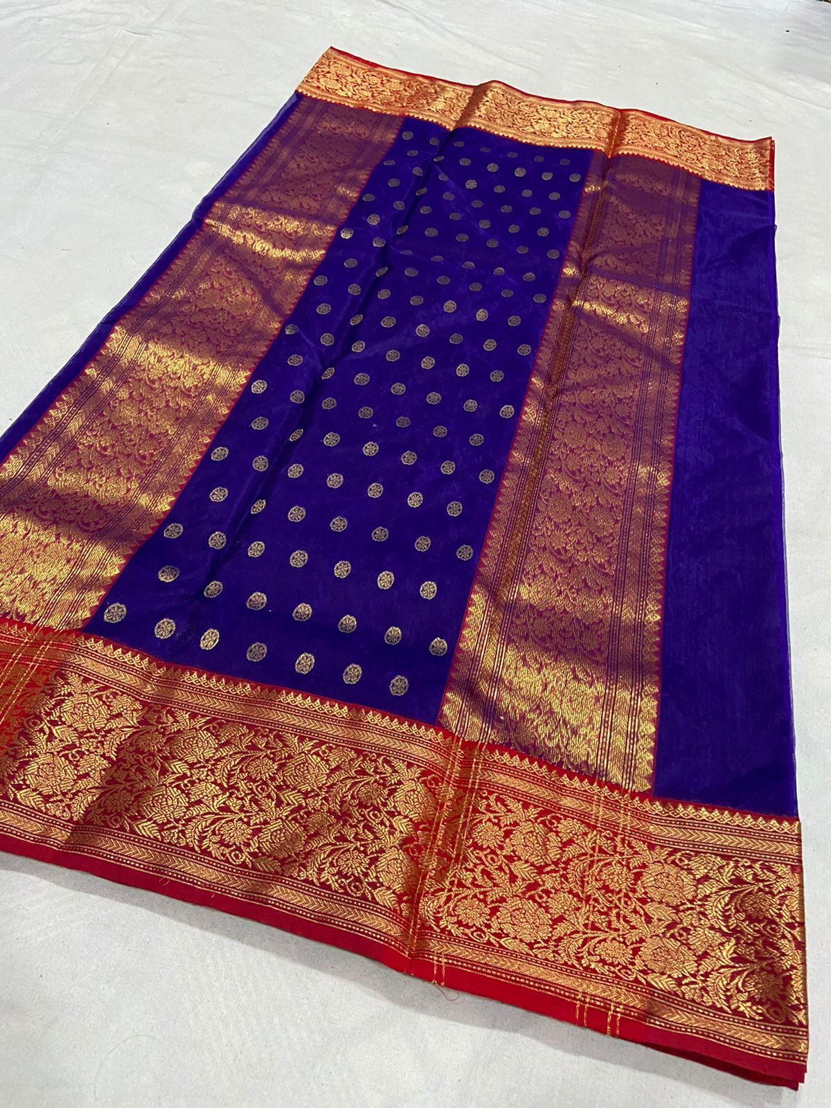Handwoven Paris M Color Organza Chanderi Katan Silk Saree - Authentic Chanderi silk sarees Chanderi Saree - View 2