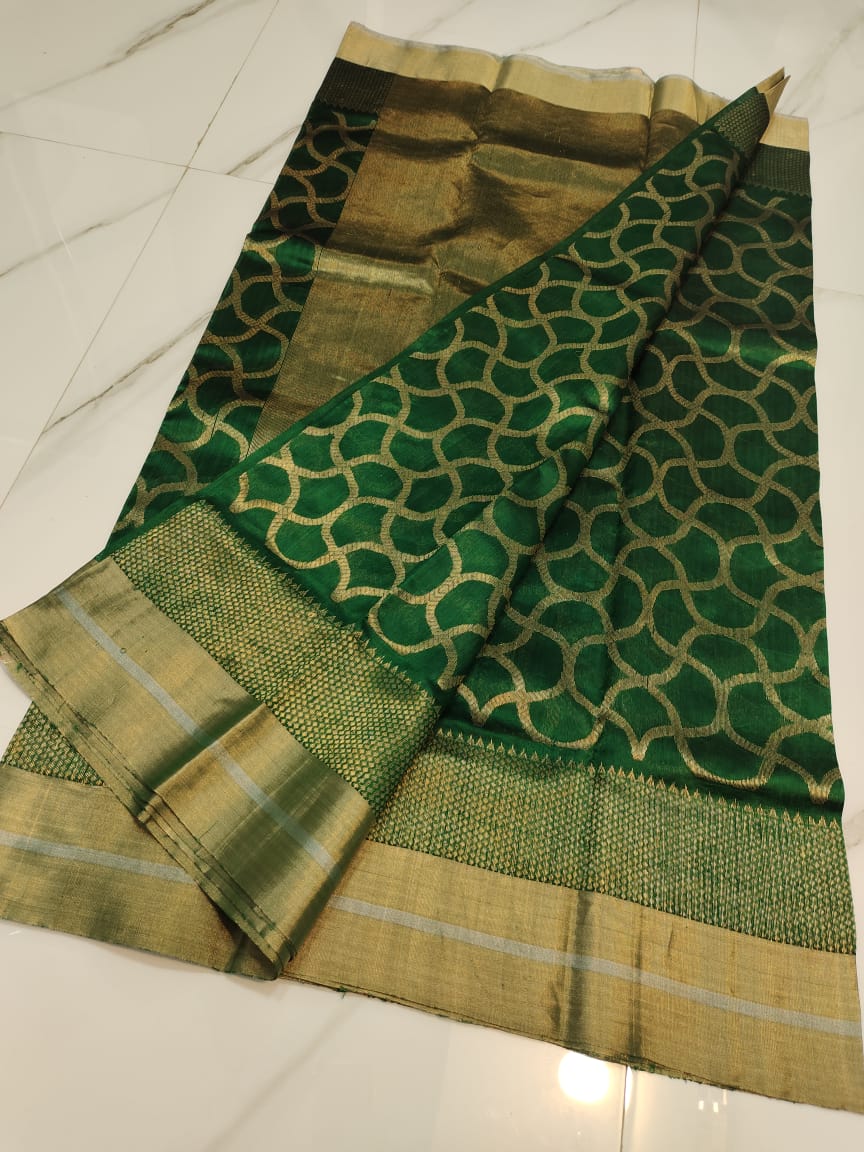 Handwoven Parsley Color Chanderi Pattu Silk Saree - Authentic Chanderi silk sarees Chanderi Saree - View 1