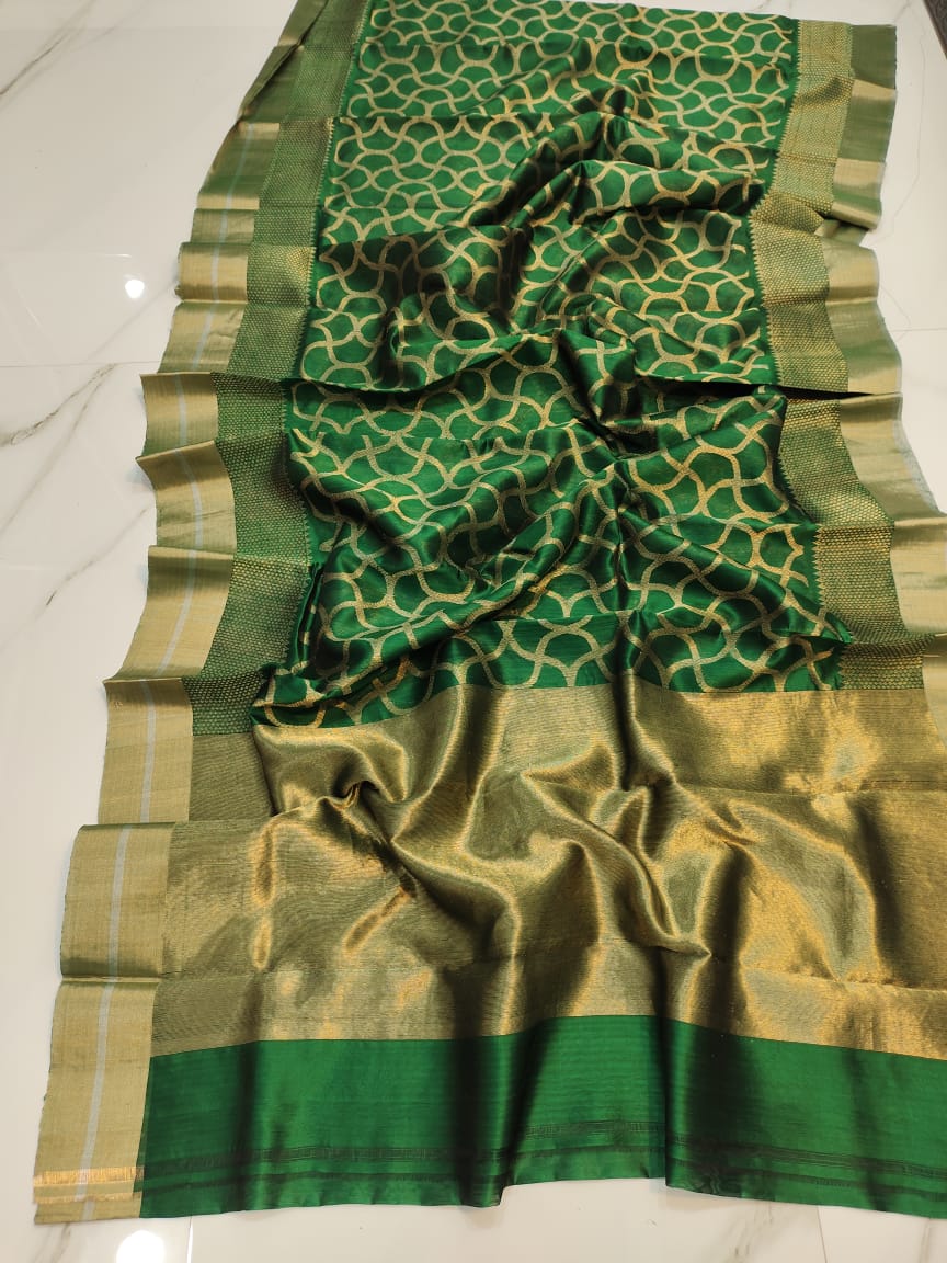 Handwoven Parsley Color Chanderi Pattu Silk Saree - Authentic Chanderi silk sarees Chanderi Saree - View 2