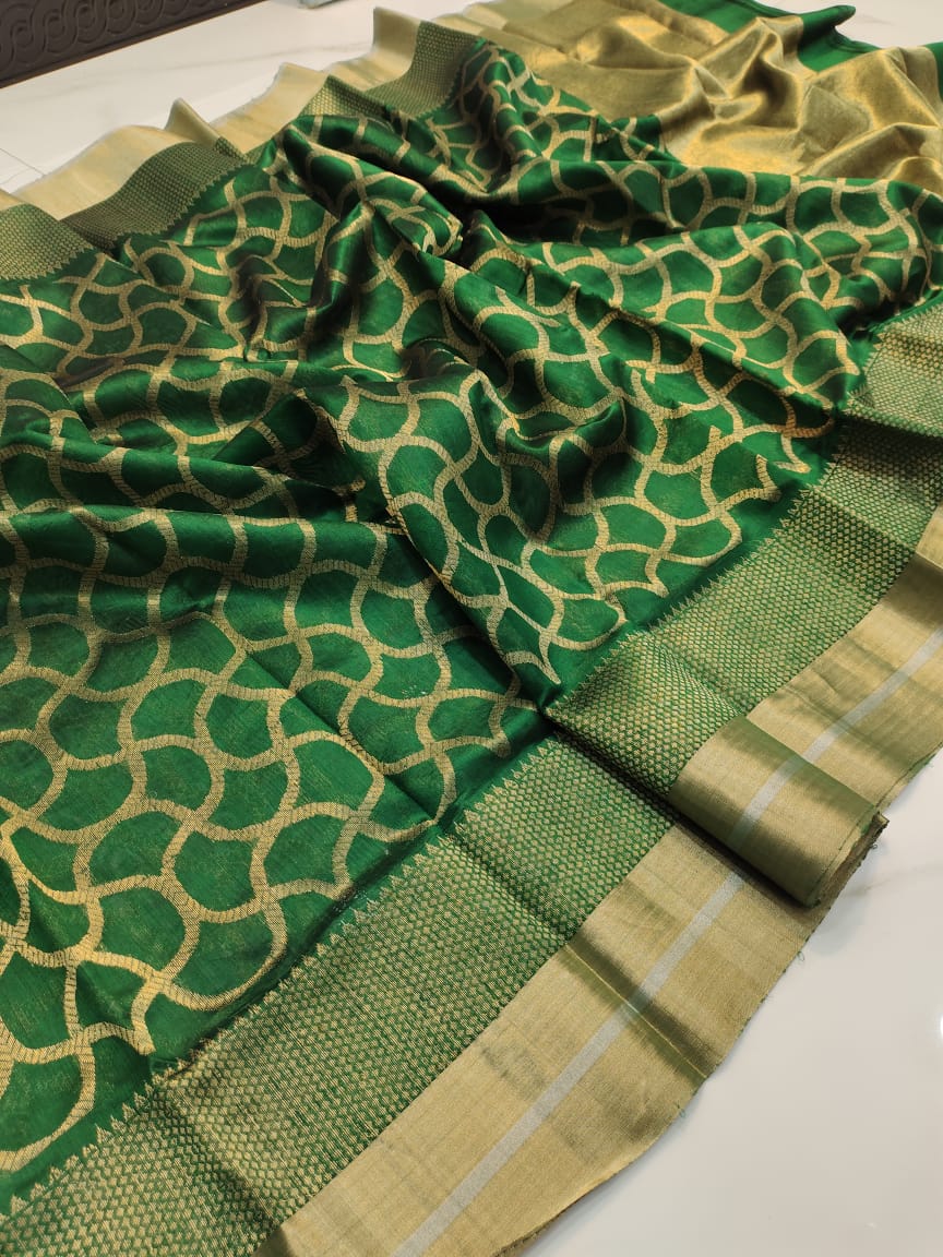 Handwoven Parsley Color Chanderi Pattu Silk Saree - Authentic Chanderi silk sarees Chanderi Saree - View 3