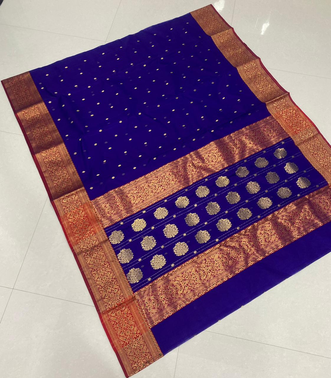 Handwoven Paua Color Organza Chanderi Katan Silk Saree - Authentic Chanderi silk sarees Chanderi Saree