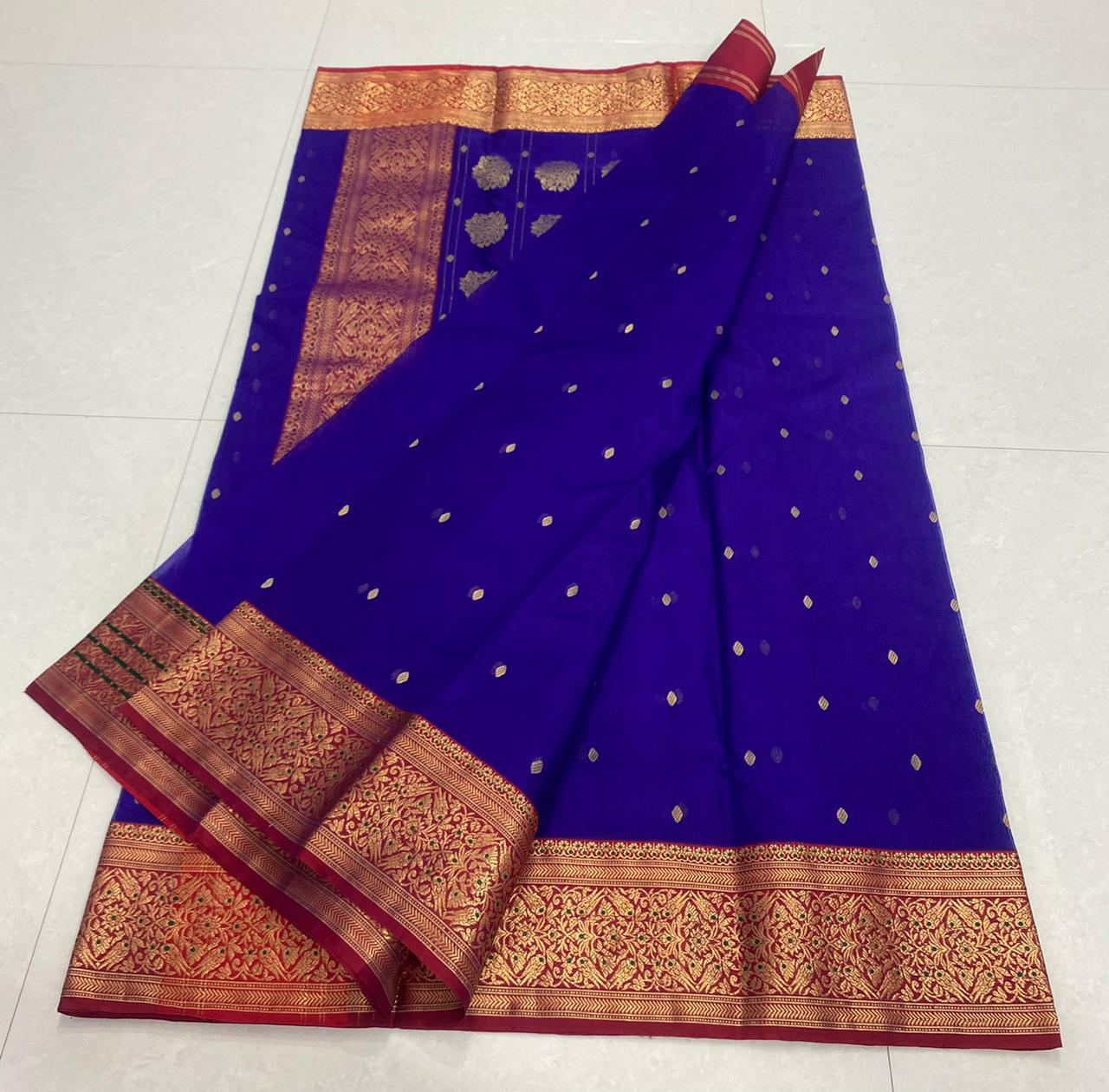 Handwoven Paua Color Organza Chanderi Katan Silk Saree - Authentic Chanderi silk sarees Chanderi Saree - View 2
