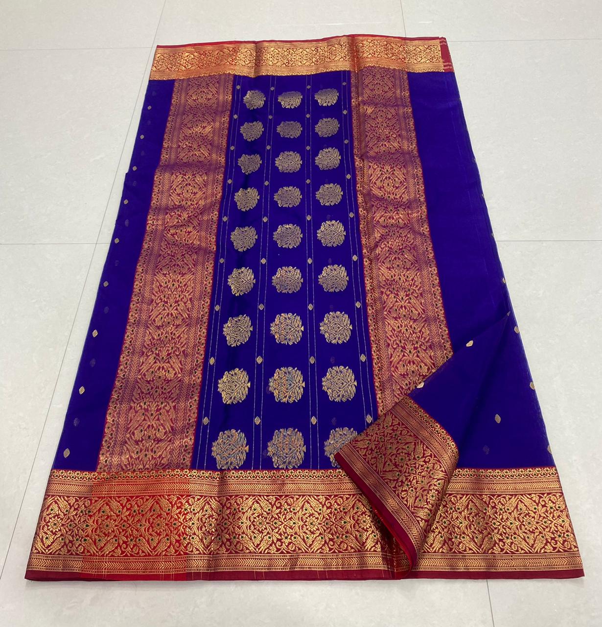 Handwoven Paua Color Organza Chanderi Katan Silk Saree - Authentic Chanderi silk sarees Chanderi Saree - View 3
