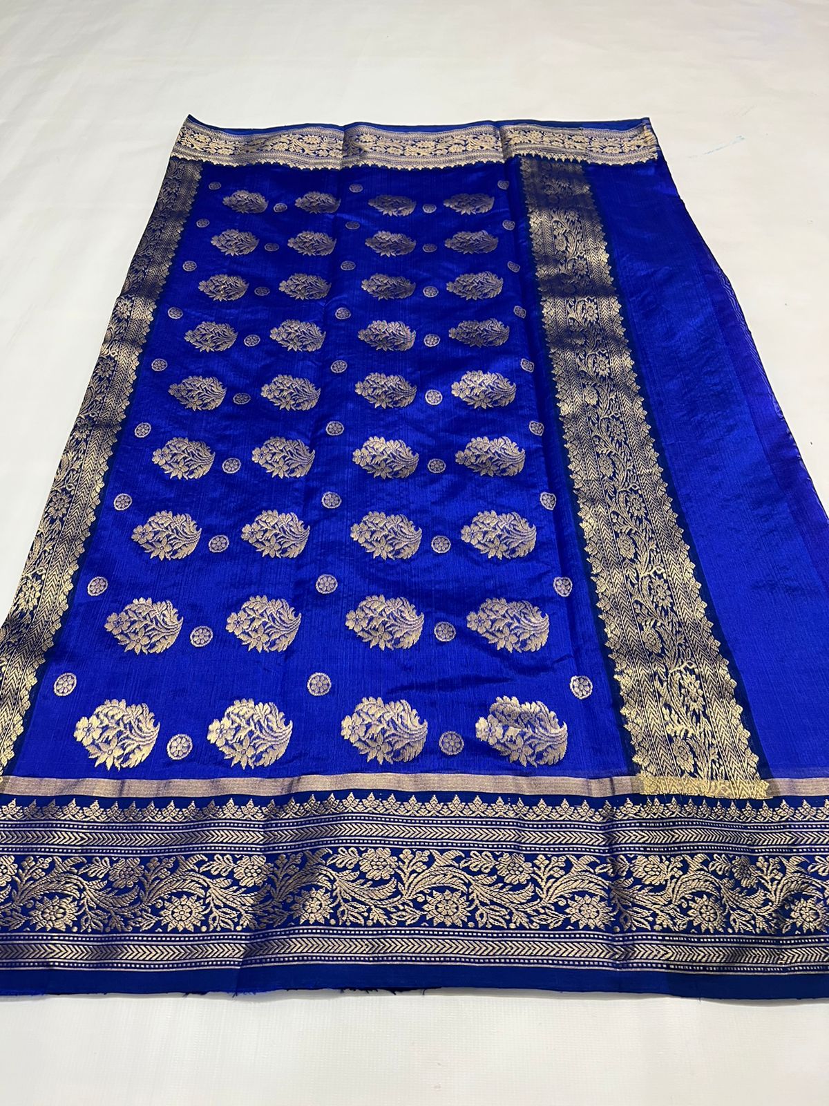 Handwoven Blue Persian Blue Color Chanderi Pattu Silk Saree - Authentic Chanderi silk sarees Chanderi Saree - View 2