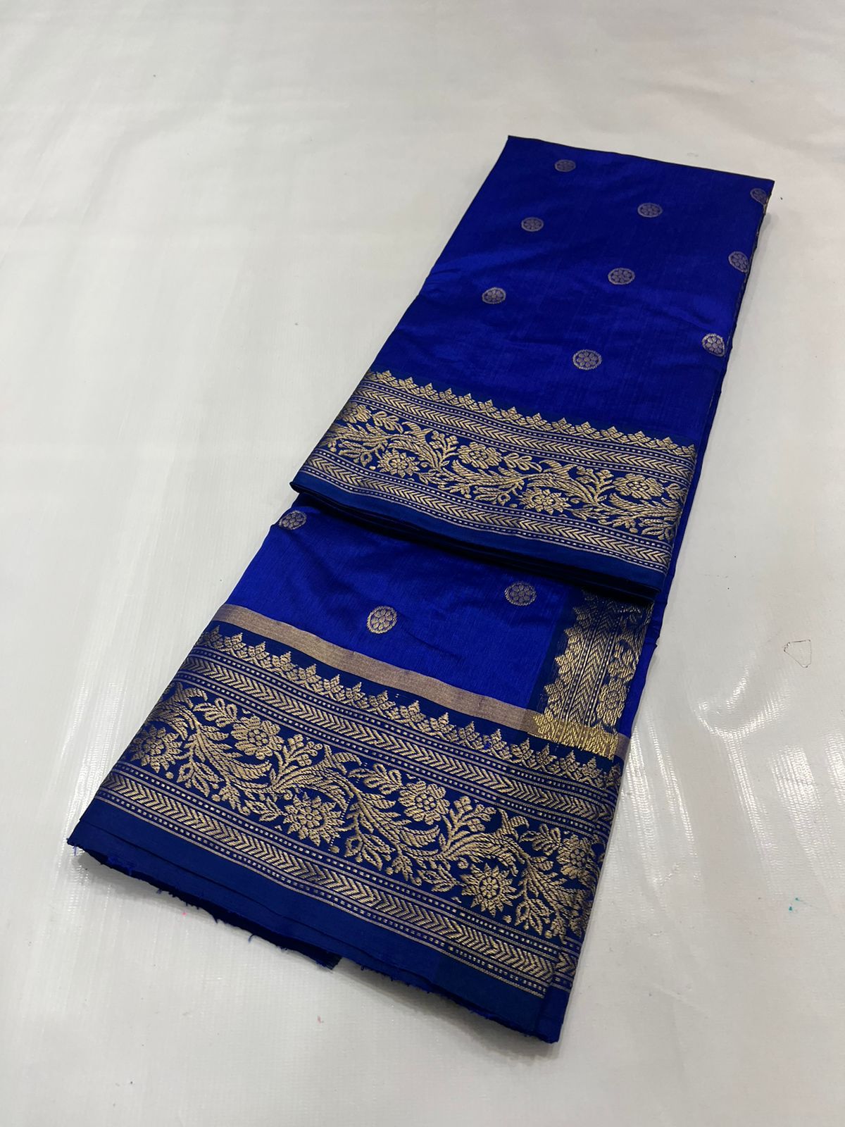 Handwoven Blue Persian Blue Color Chanderi Pattu Silk Saree - Authentic Chanderi silk sarees Chanderi Saree - View 3