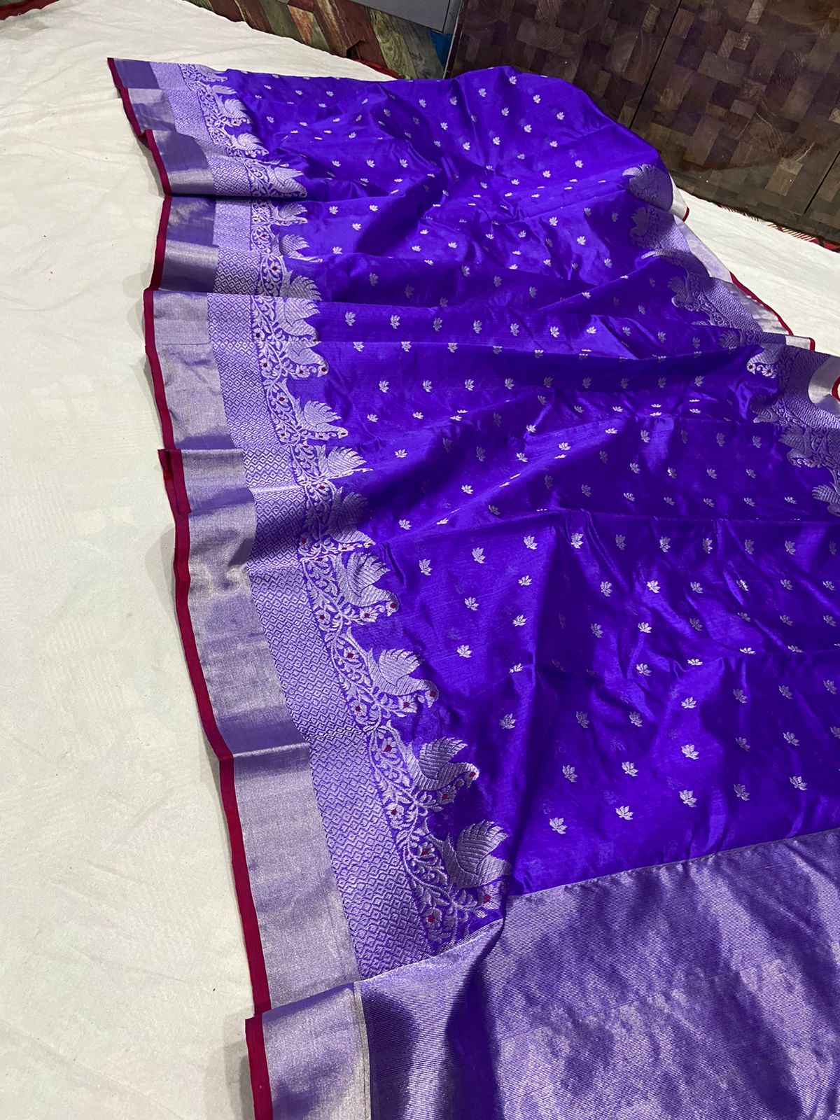 Handwoven Persian Indigo Color Chanderi Pattu Silk Saree - Authentic Chanderi silk sarees Chanderi Saree - View 1