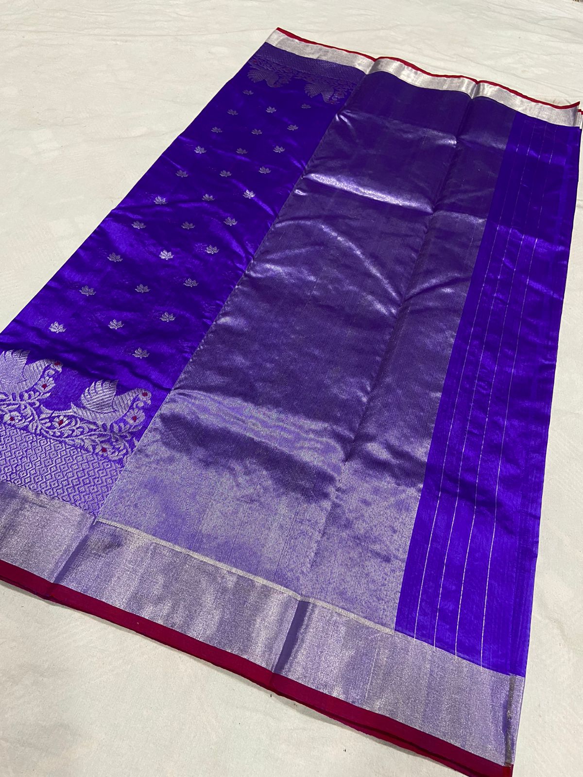 Handwoven Persian Indigo Color Chanderi Pattu Silk Saree - Authentic Chanderi silk sarees Chanderi Saree - View 2
