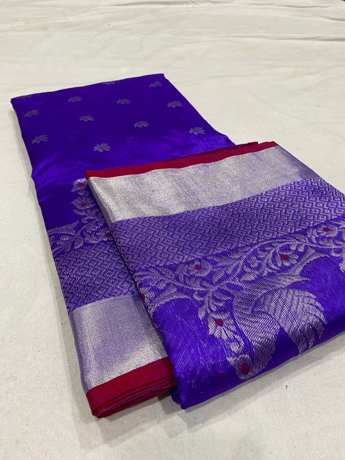 Handwoven Persian Indigo Color Chanderi Pattu Silk Saree - Authentic Chanderi silk sarees Chanderi Saree - View 3