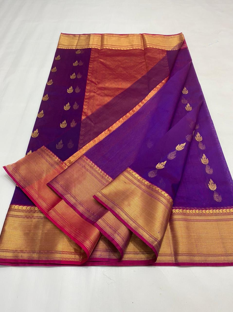 Handwoven Pigment Indigo Color Organza Chanderi Katan Silk Saree - Authentic Chanderi silk sarees Chanderi Saree - View 2
