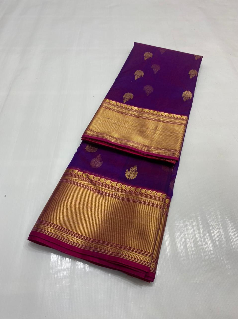 Handwoven Pigment Indigo Color Organza Chanderi Katan Silk Saree - Authentic Chanderi silk sarees Chanderi Saree - View 3