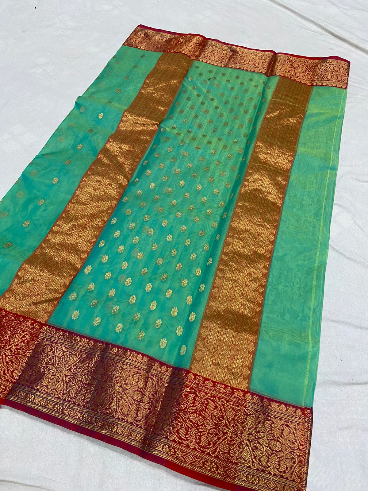 Handwoven Pine Color Organza Chanderi Katan Silk Saree - Authentic Chanderi silk sarees Chanderi Saree - View 1