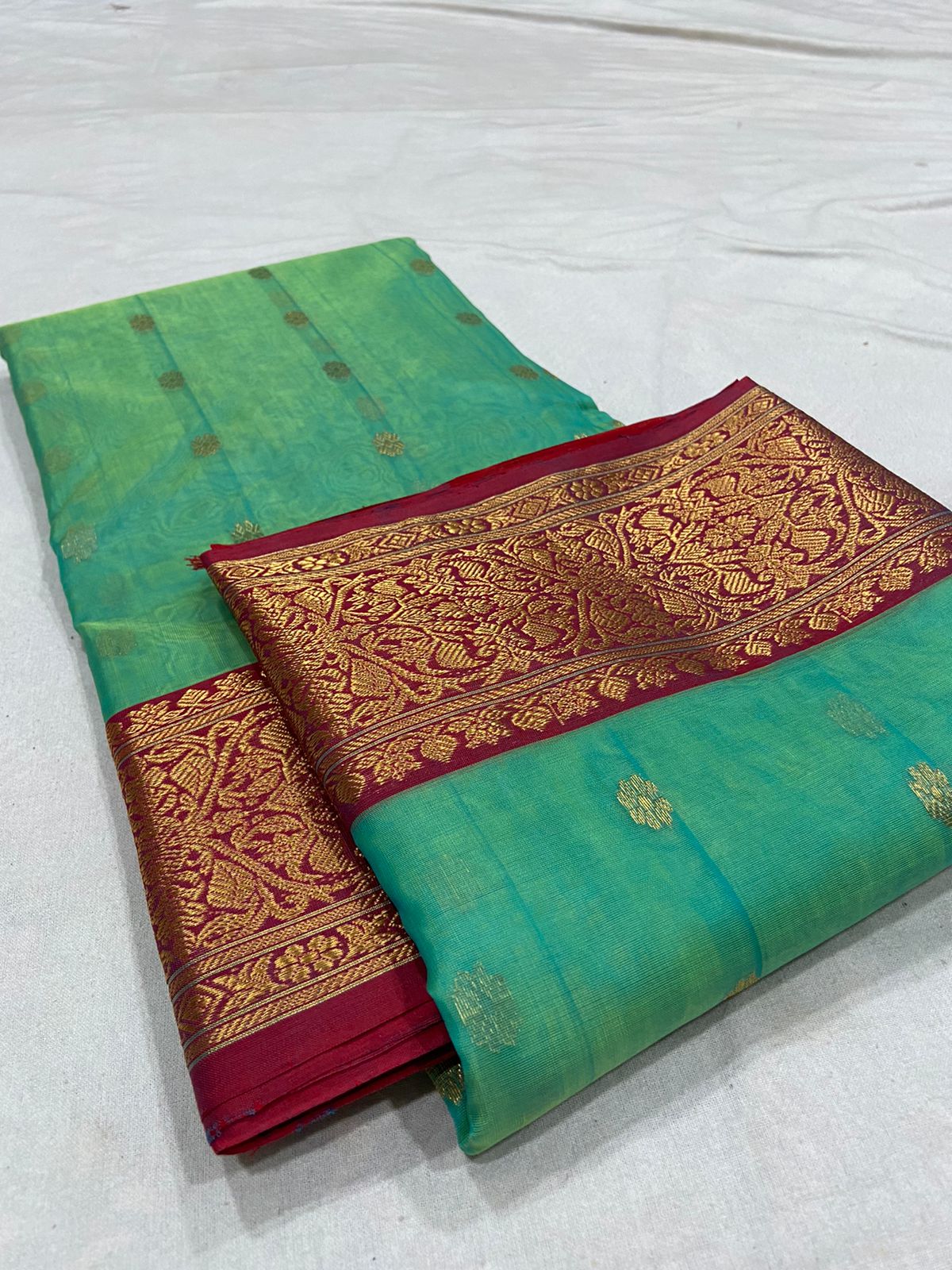 Handwoven Pine Color Organza Chanderi Katan Silk Saree - Authentic Chanderi silk sarees Chanderi Saree - View 3