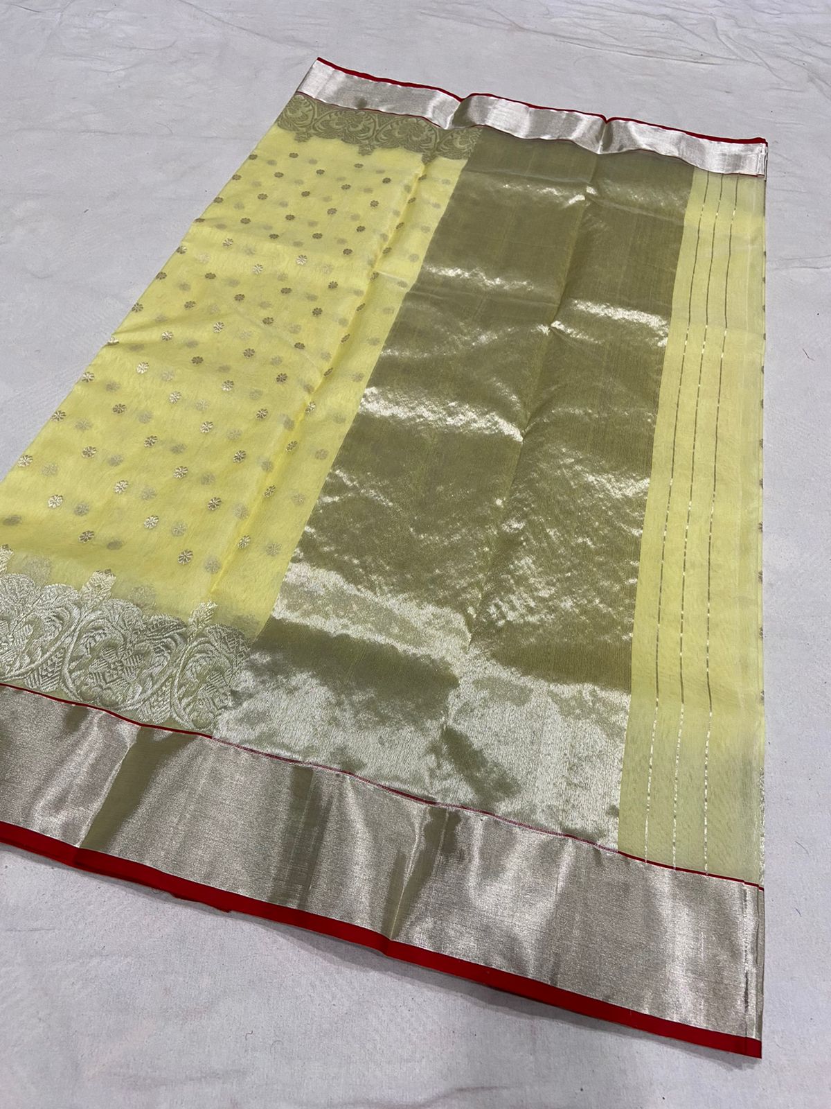 Handwoven Pine Glade Color Organza Chanderi Katan Silk Saree - Authentic Chanderi silk sarees Chanderi Saree - View 2
