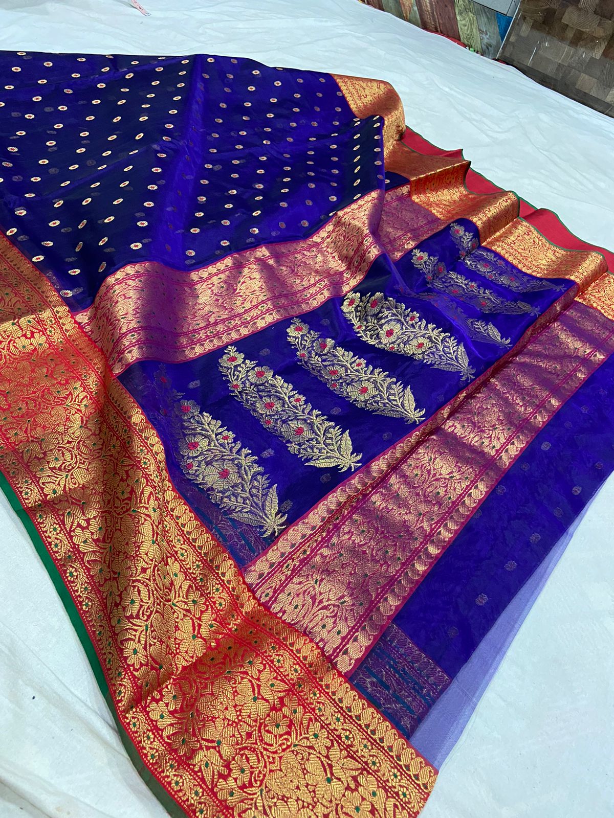 Handwoven Pixie Powder Color Organza Chanderi Katan Silk Saree - Authentic Chanderi silk sarees Chanderi Saree