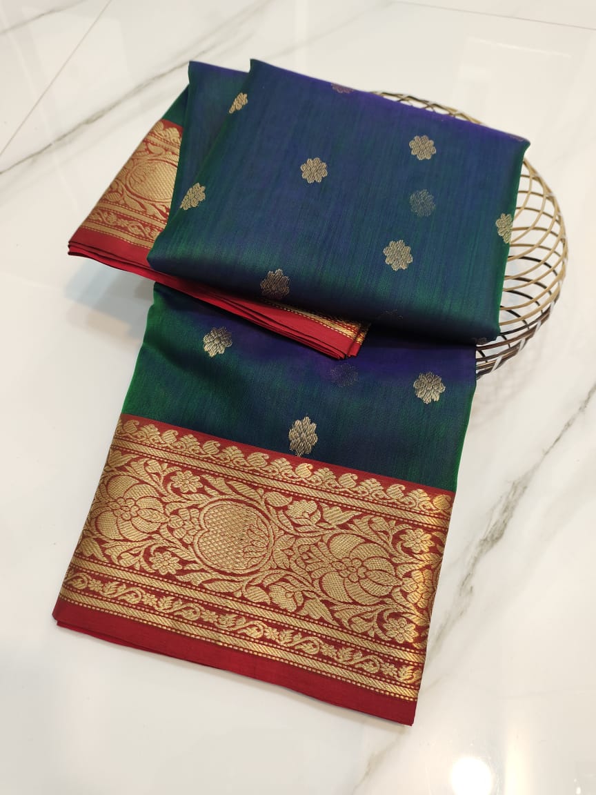 Handwoven Plantation Color Organza Chanderi Katan Silk Saree - Authentic Chanderi silk sarees Chanderi Saree - View 3